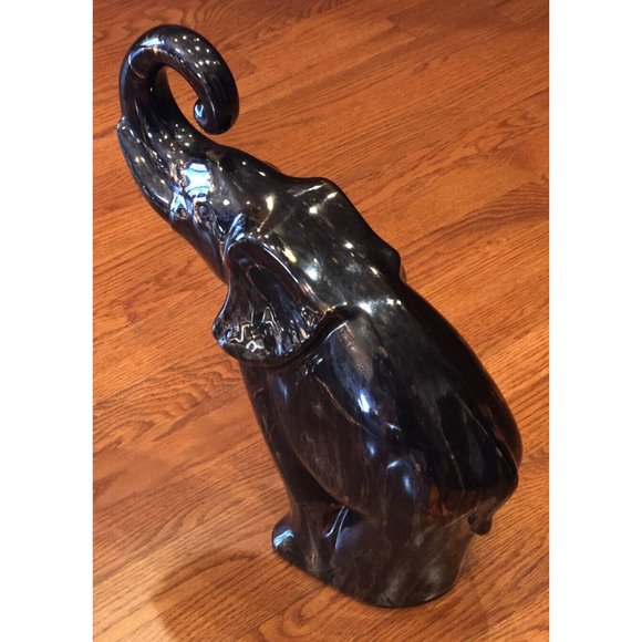 Vintage 1999 Haeger 16.5” Glazed Ceramic Elephant- Brown W/Splashes Of Gold VGC! - Picture 7 of 11